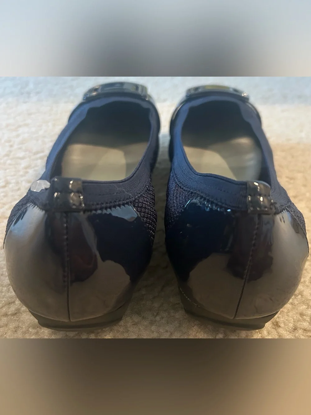 Anne Klein women’s Navy Patent Buckle Toe Unice Flats, Square Toe NWOT 9 - Picture 6 of 9